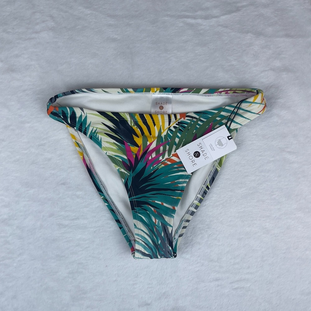 Shade & Shore Bikini Bottom Womens Multi Tropical Floral Print Low-Rise‎ Cheeky